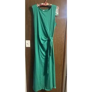 NWT Lands' End Sleeveless Side Knot Maxi Dress in Clover Green sz XL Tencel